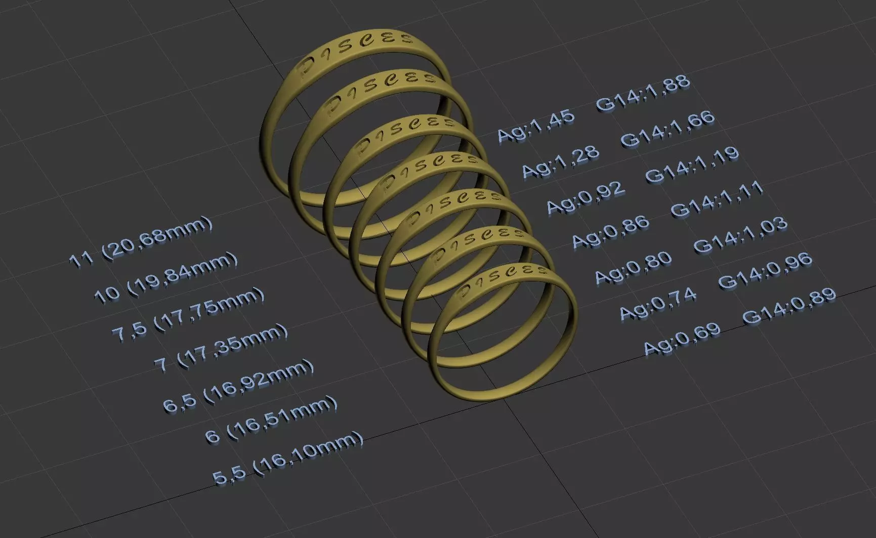 Pisces jewelry ring with carved inscription 3D print model