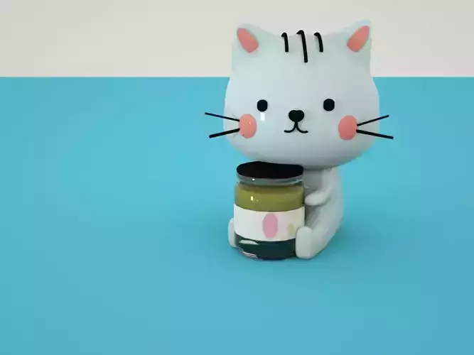 cat3d cat holding jar of jam