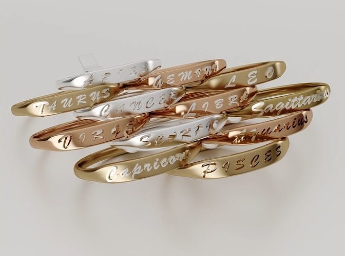 Zodiac  jewelry rings with a convex inscription 3D Model Collection