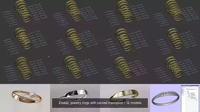 Zodiac  jewelry rings with carved inscription