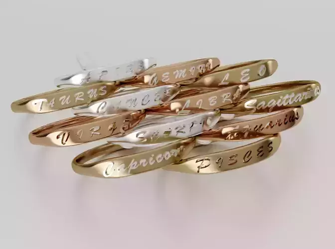 Zodiac  jewelry rings with carved inscription 3D Model Collection