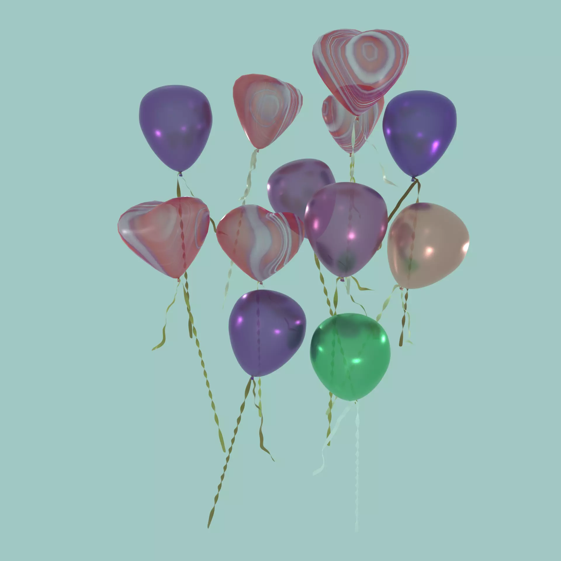 Heart and Round Balloons Mix 3D model_0