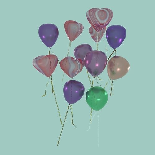 Heart and Round Balloons Mix  3D model