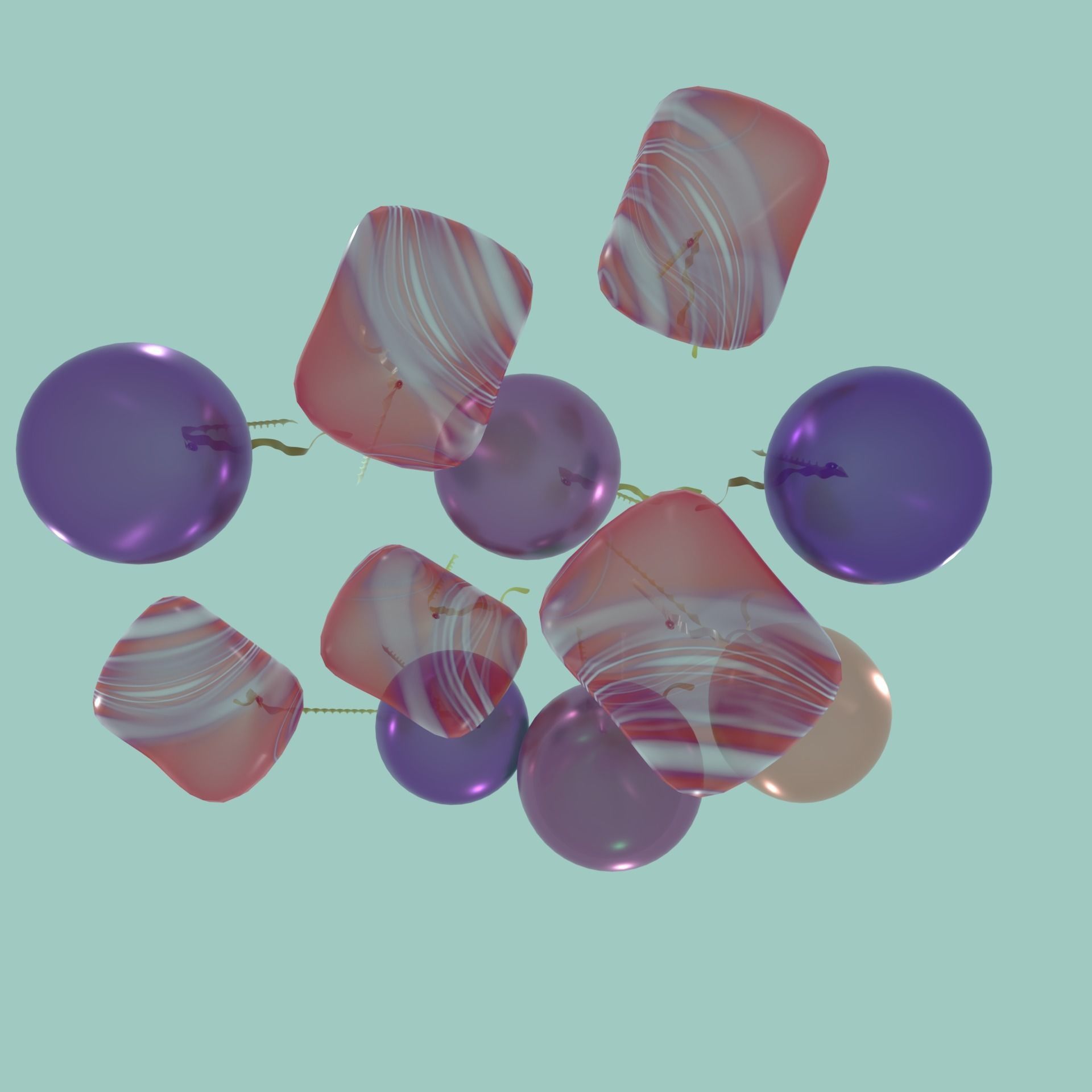 Heart and Round Balloons Mix 3D model_2