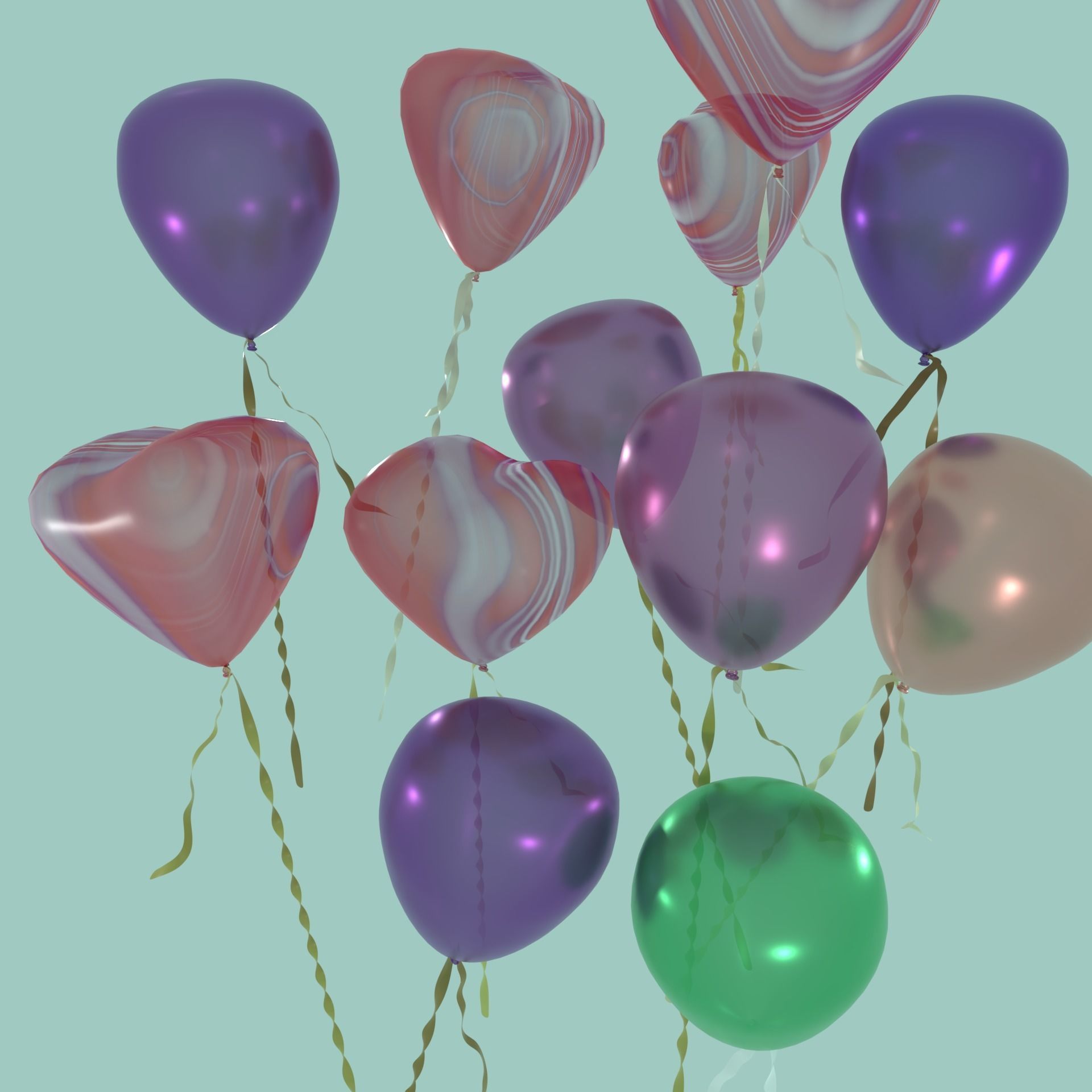 Heart and Round Balloons Mix 3D model_1