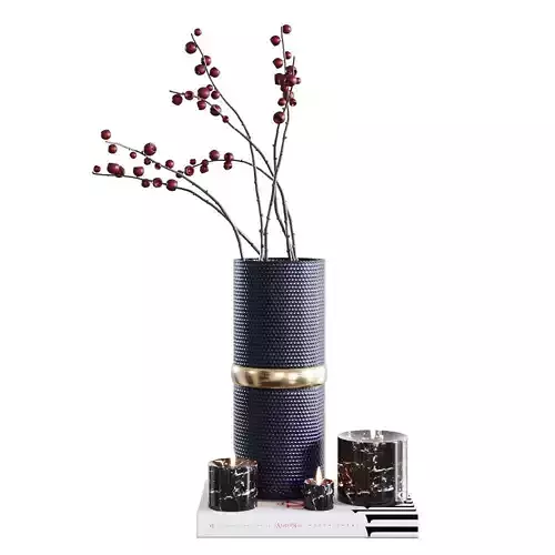 Decorative set 7 navy vase with gold accents