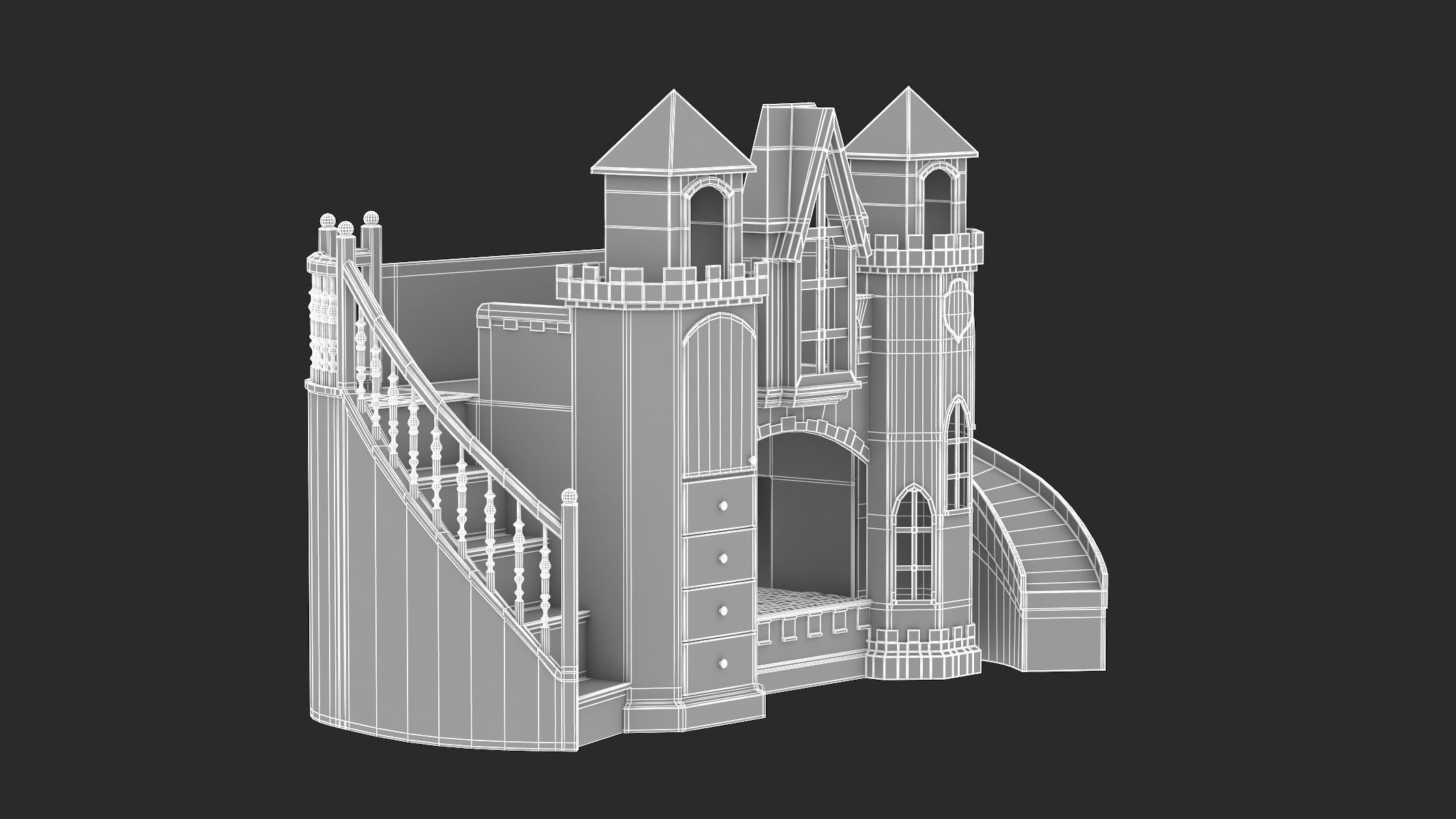 Castle Bed Kid Room 3D model_21