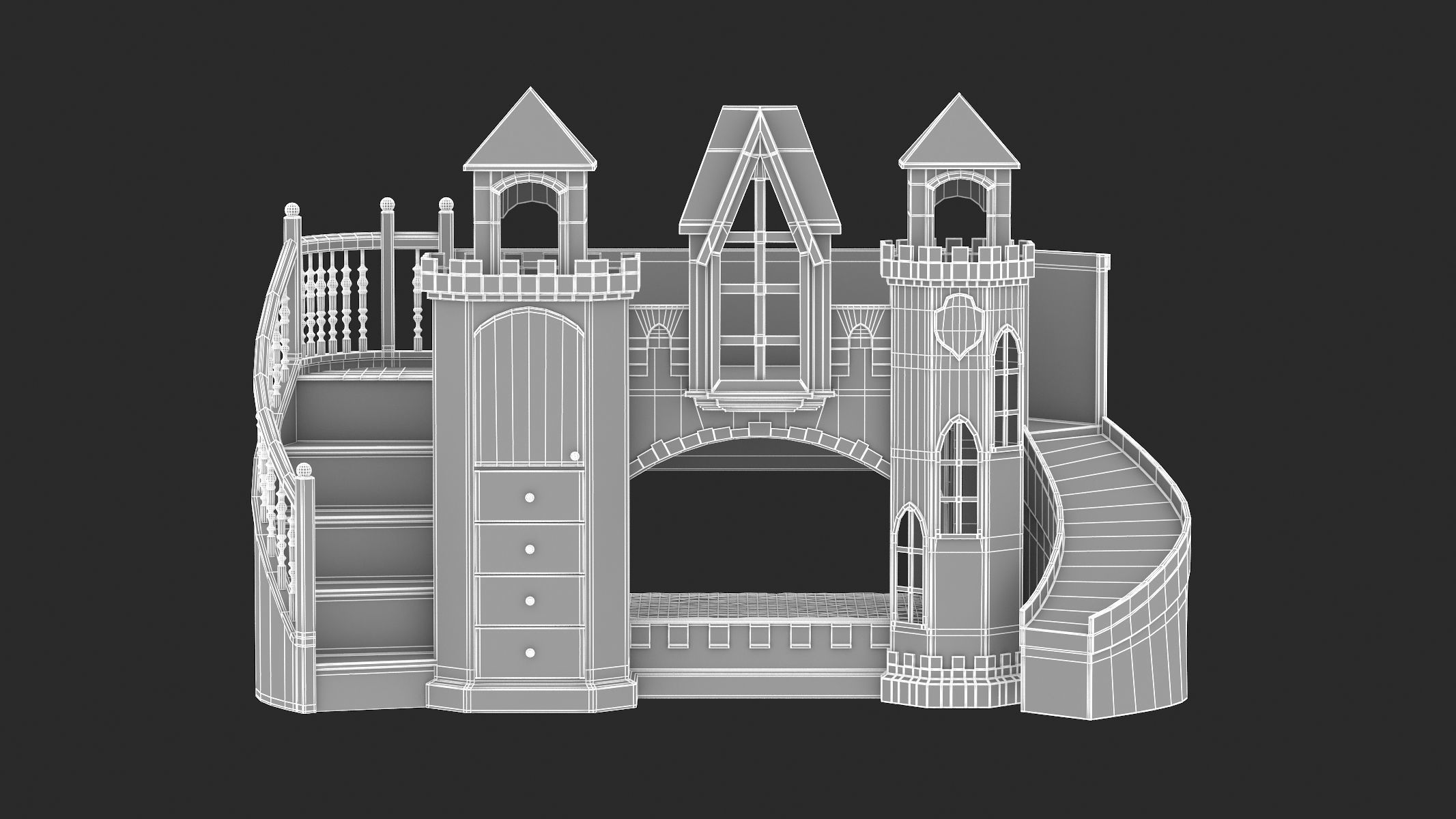 Castle Bed Kid Room 3D model_20