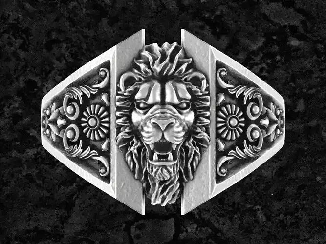 lev-10 lion head sterling silver ring