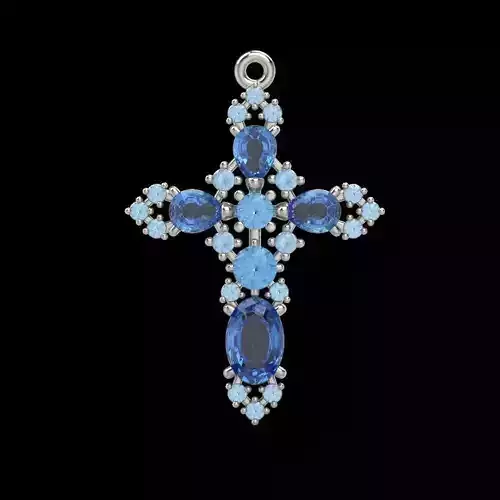 Pendant Cross with gems 3dm stl