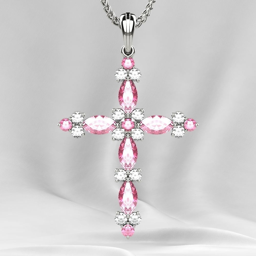 Gold Cross Pendant with Gemstones 3D print model_9