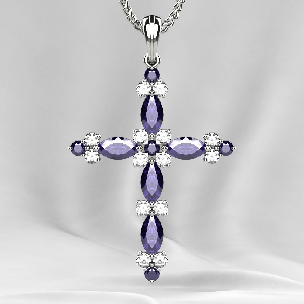 Gold Cross Pendant with Gemstones 3D print model_10