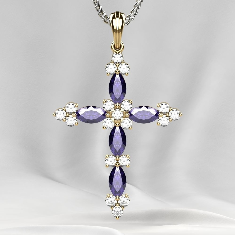 Gold Cross Pendant with Gemstones 3D print model_3