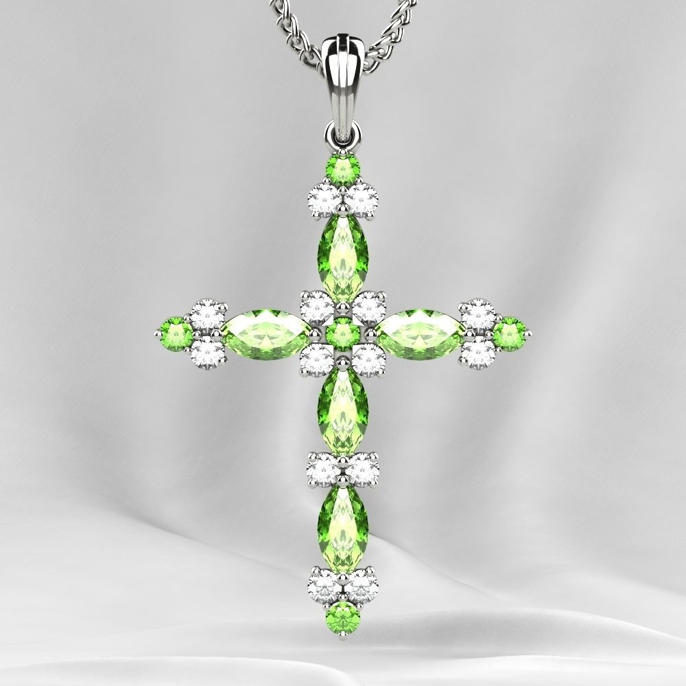 Gold Cross Pendant with Gemstones 3D print model_12