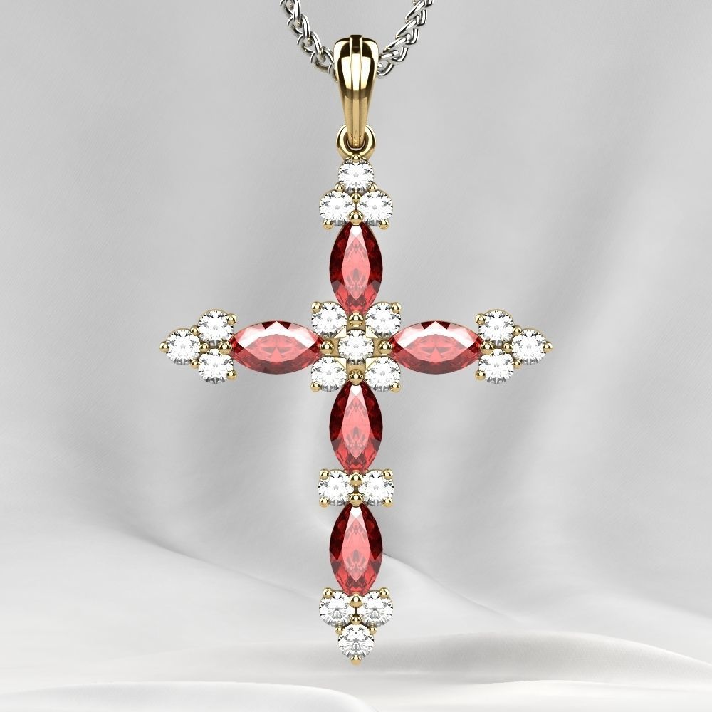 Gold Cross Pendant with Gemstones 3D print model_2