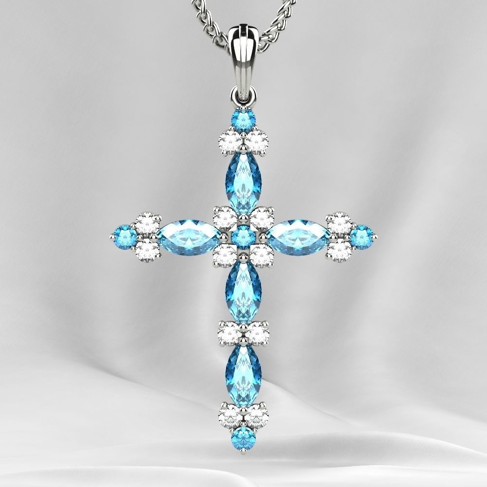 Gold Cross Pendant with Gemstones 3D print model_13