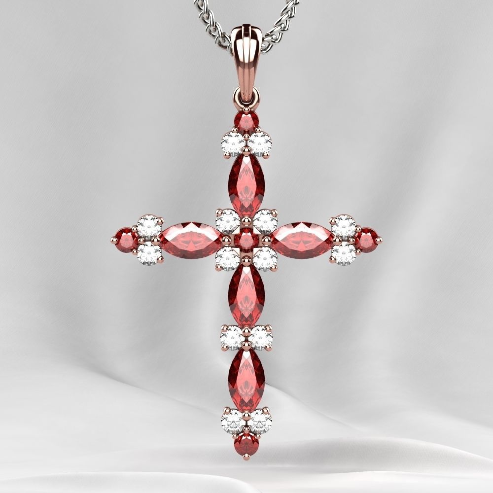 Gold Cross Pendant with Gemstones 3D print model_6