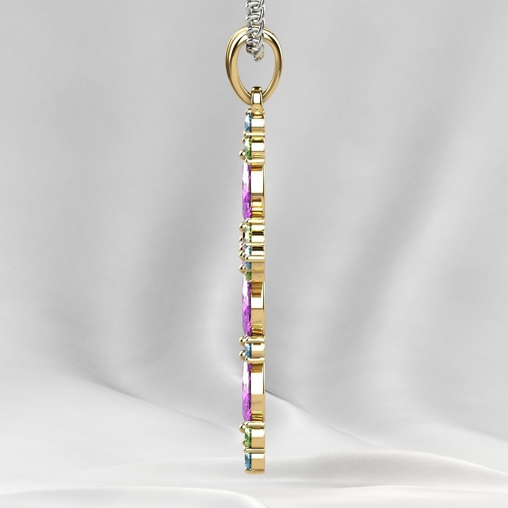 Gold Cross Pendant with Gemstones 3D print model_20