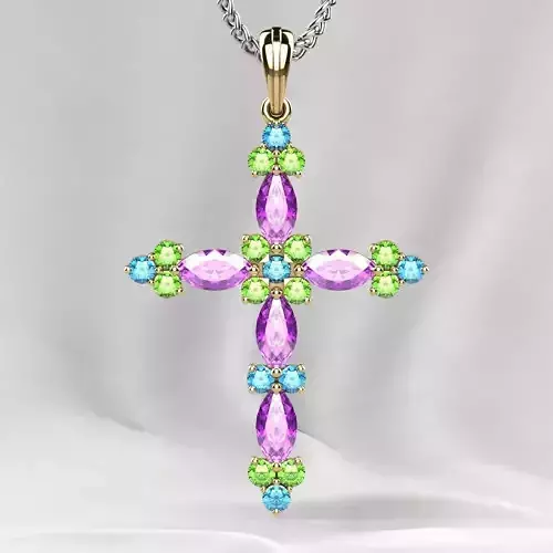 Gold Cross Pendant with Gemstones