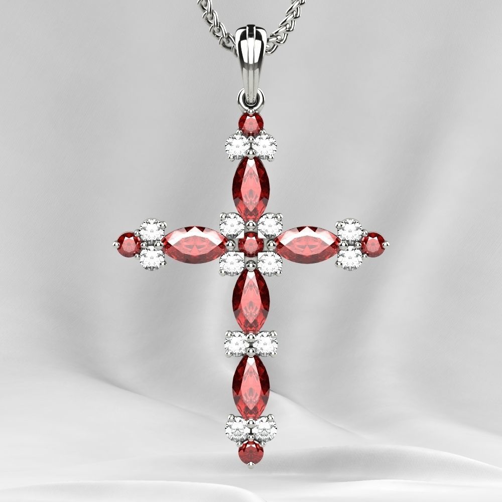 Gold Cross Pendant with Gemstones 3D print model_11