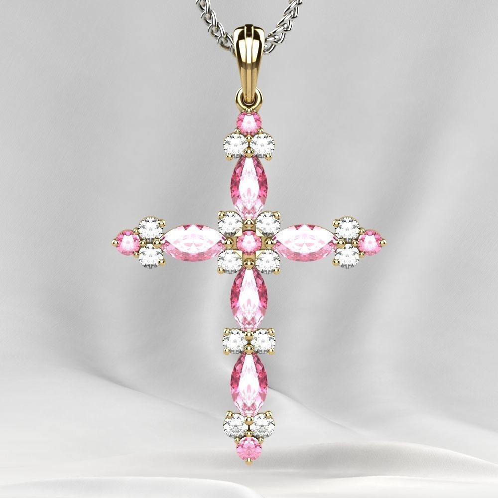 Gold Cross Pendant with Gemstones 3D print model_4