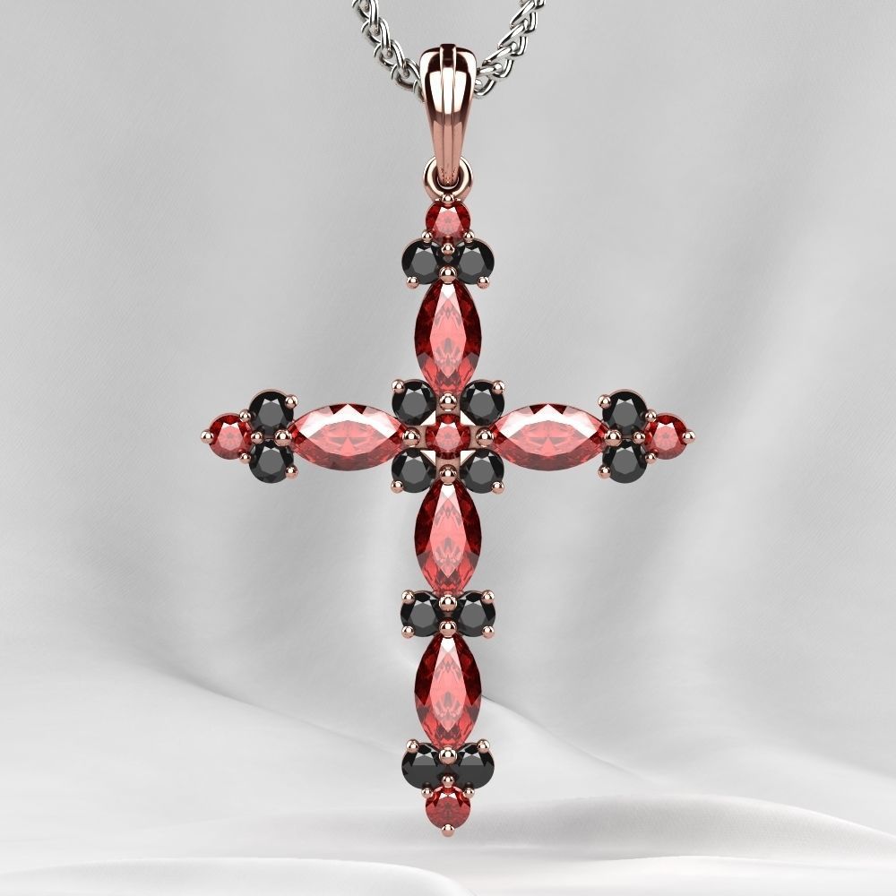 Gold Cross Pendant with Gemstones 3D print model_7