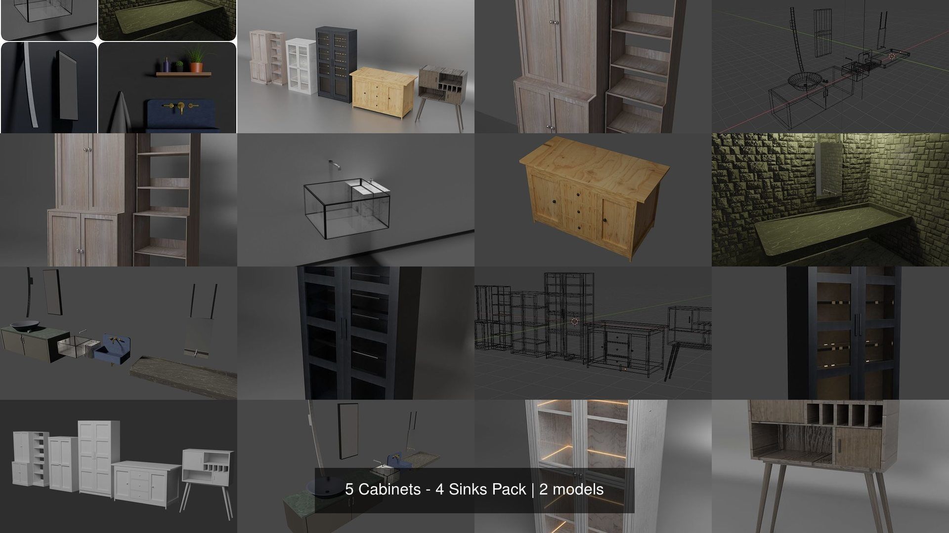 5 Cabinets - 4 Sinks Pack 3D Model Collection_2