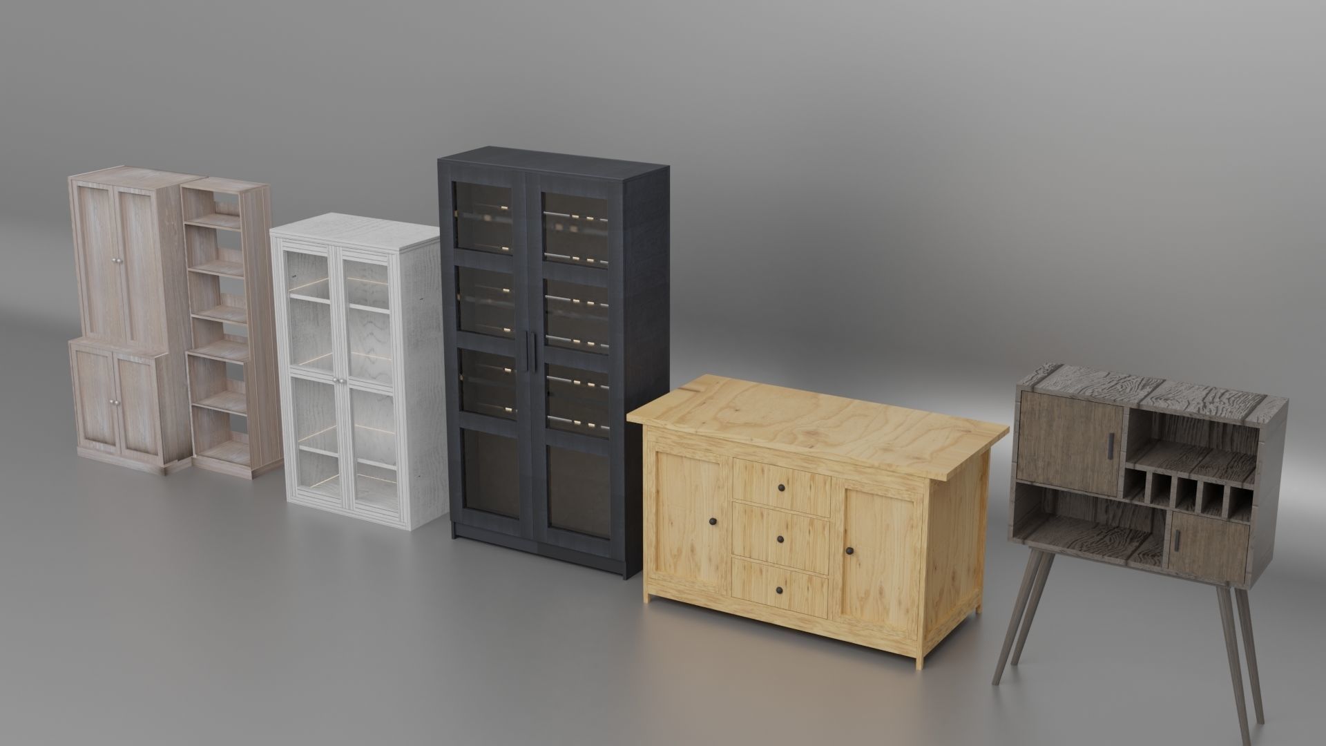 5 Cabinets - 4 Sinks Pack 3D Model Collection_3