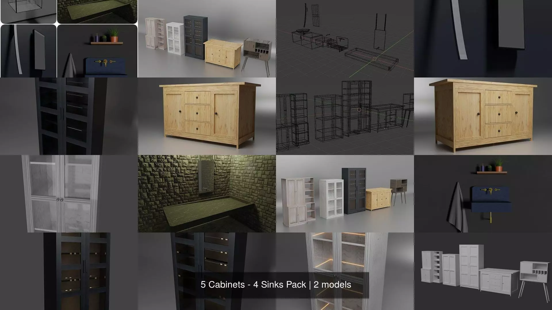 5 Cabinets - 4 Sinks Pack 3D Model Collection_1