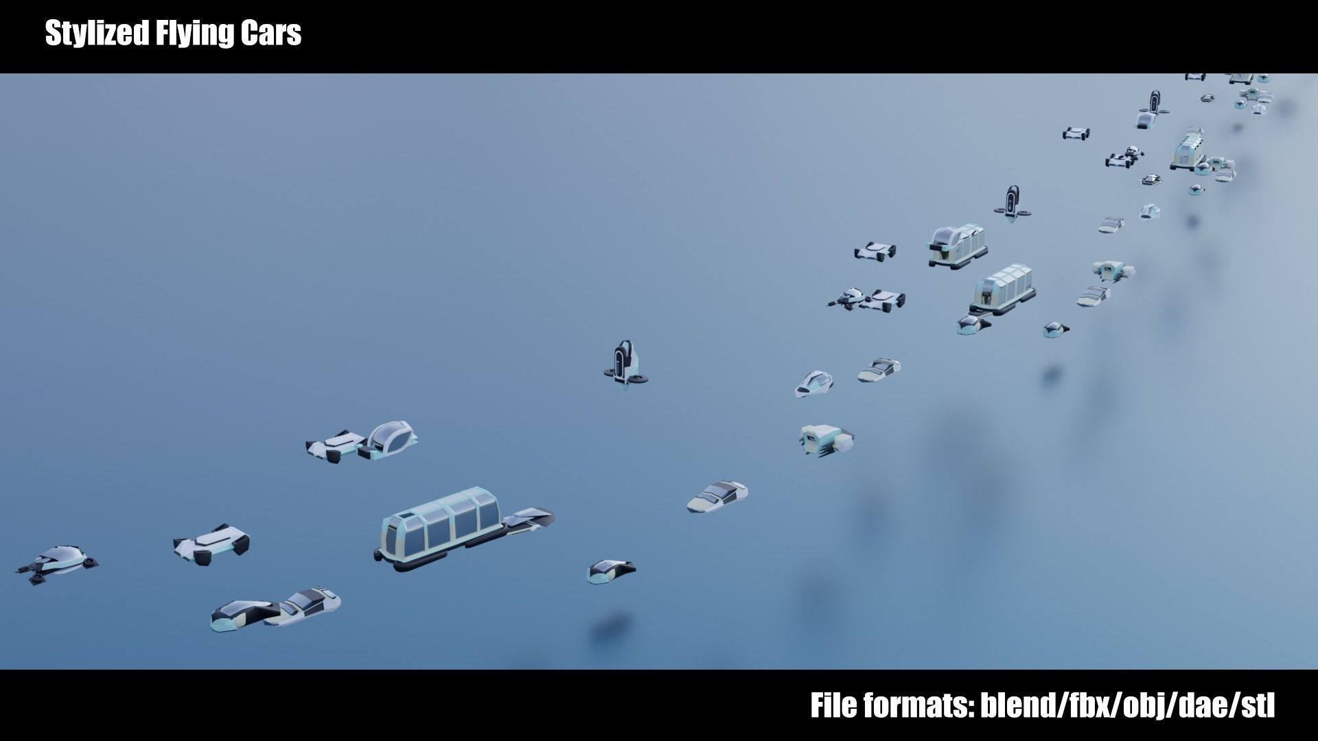 320 Futuristic LowPoly Buildings plus 20 Flying Cars 3D Model Collection_29