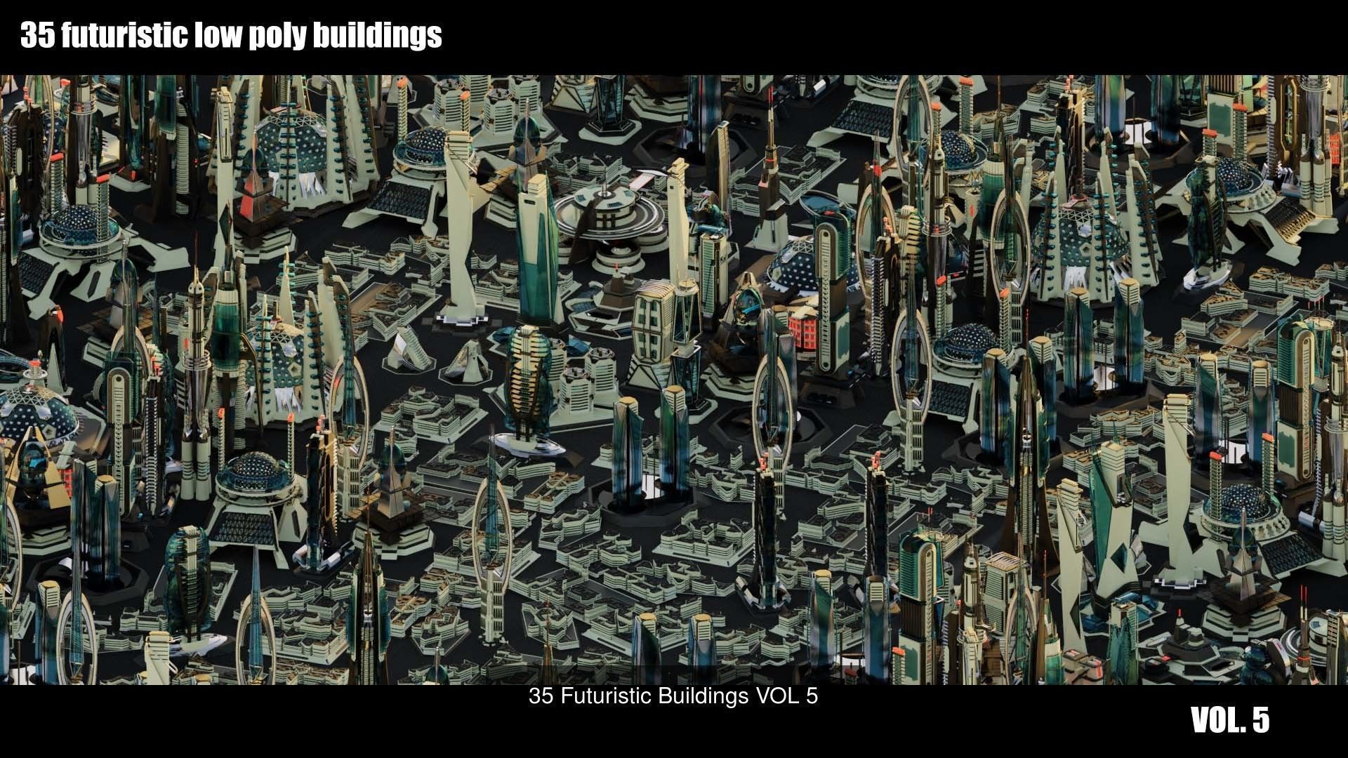 320 Futuristic LowPoly Buildings plus 20 Flying Cars 3D Model Collection_9
