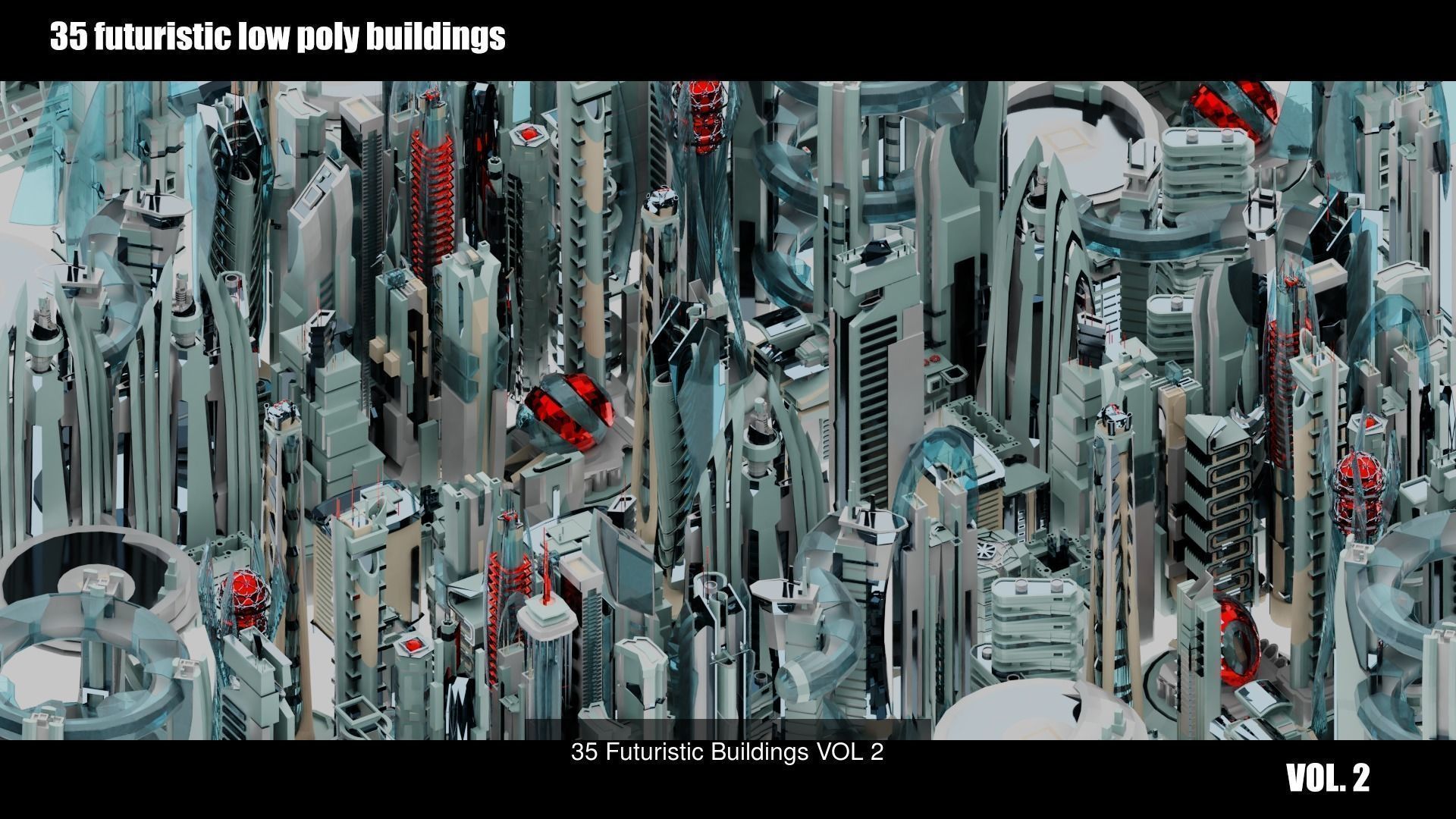 320 Futuristic LowPoly Buildings plus 20 Flying Cars 3D Model Collection_6