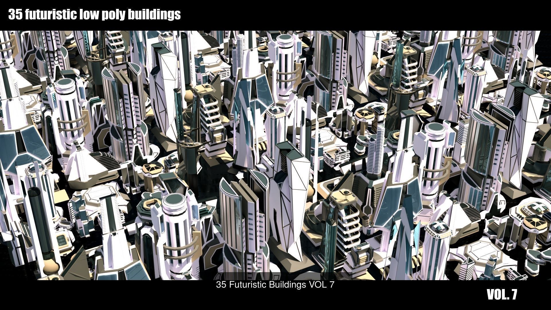 320 Futuristic LowPoly Buildings plus 20 Flying Cars 3D Model Collection_3