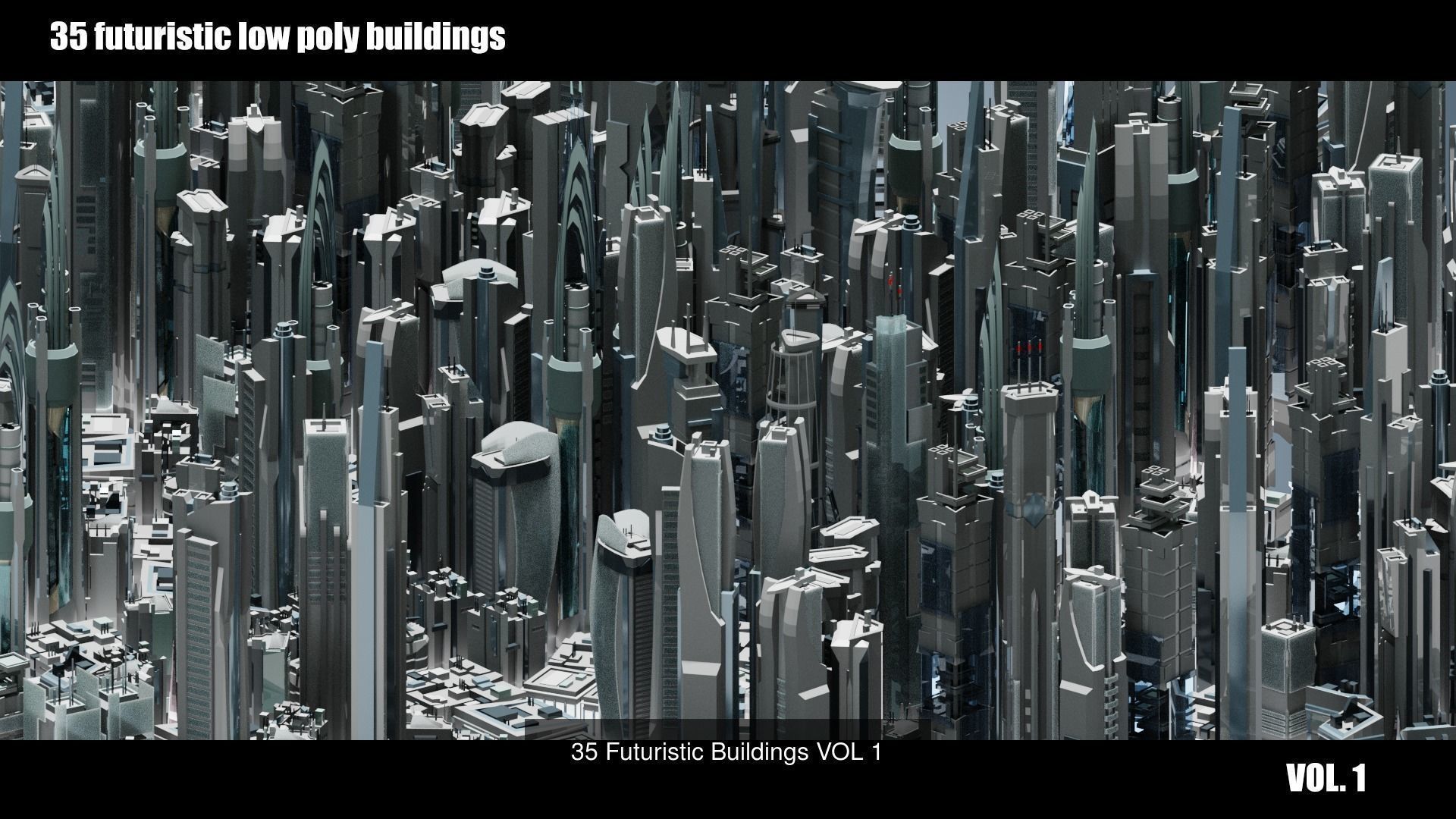 320 Futuristic LowPoly Buildings plus 20 Flying Cars 3D Model Collection_2