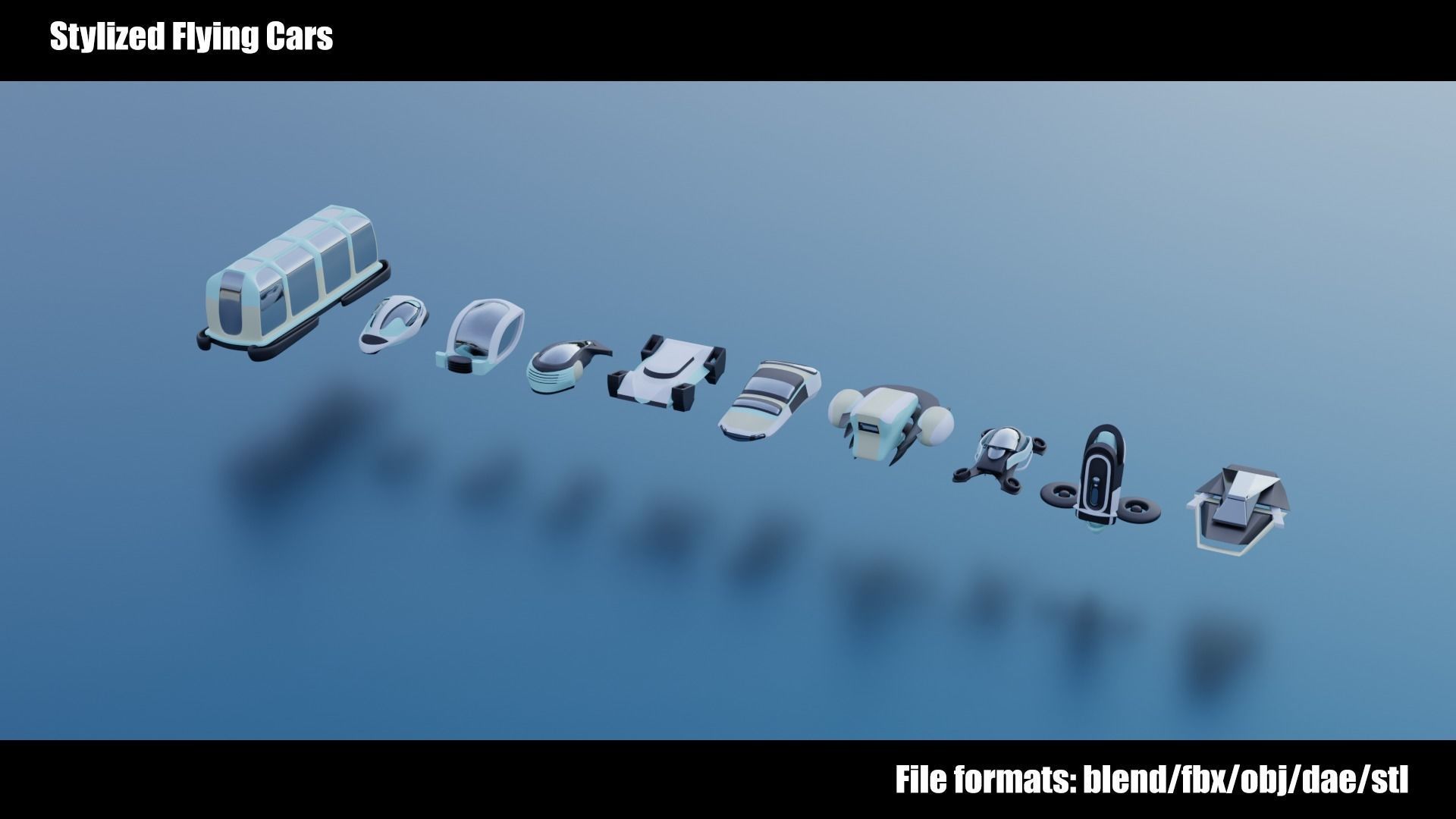 320 Futuristic LowPoly Buildings plus 20 Flying Cars 3D Model Collection_28