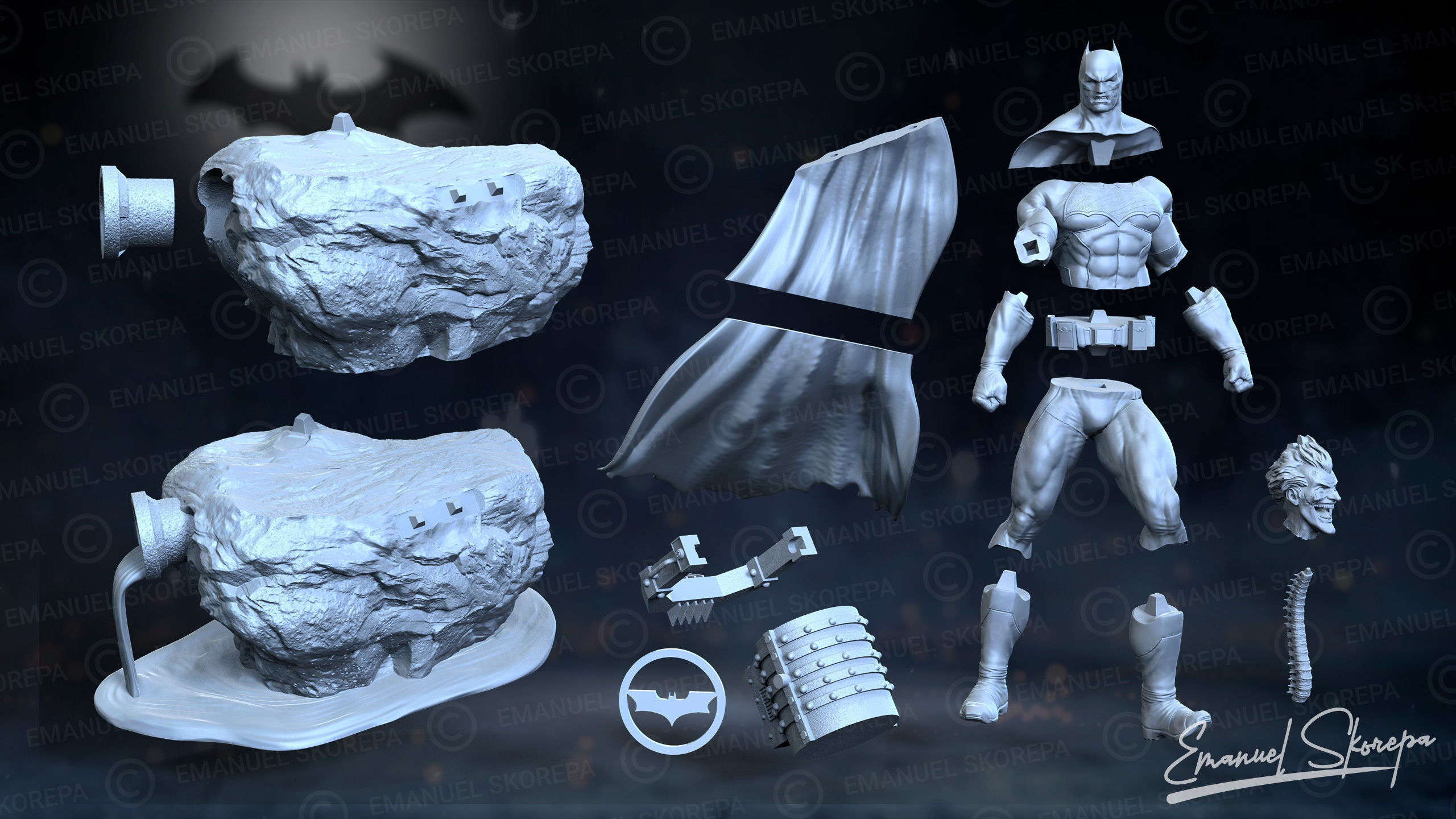 Batman and Joker statue 3D print model_4