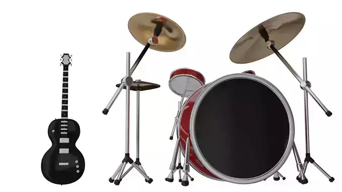 Drum - Guitar Low-poly 3D model