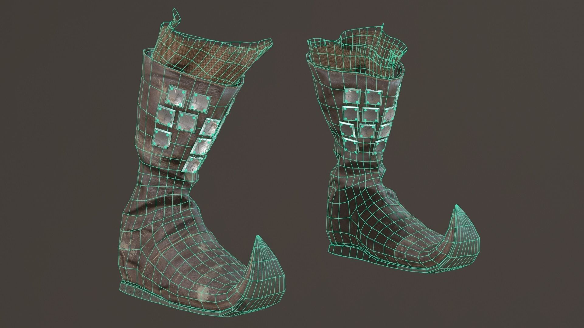 Medieval Leather  Boots Low-poly 3D model_7