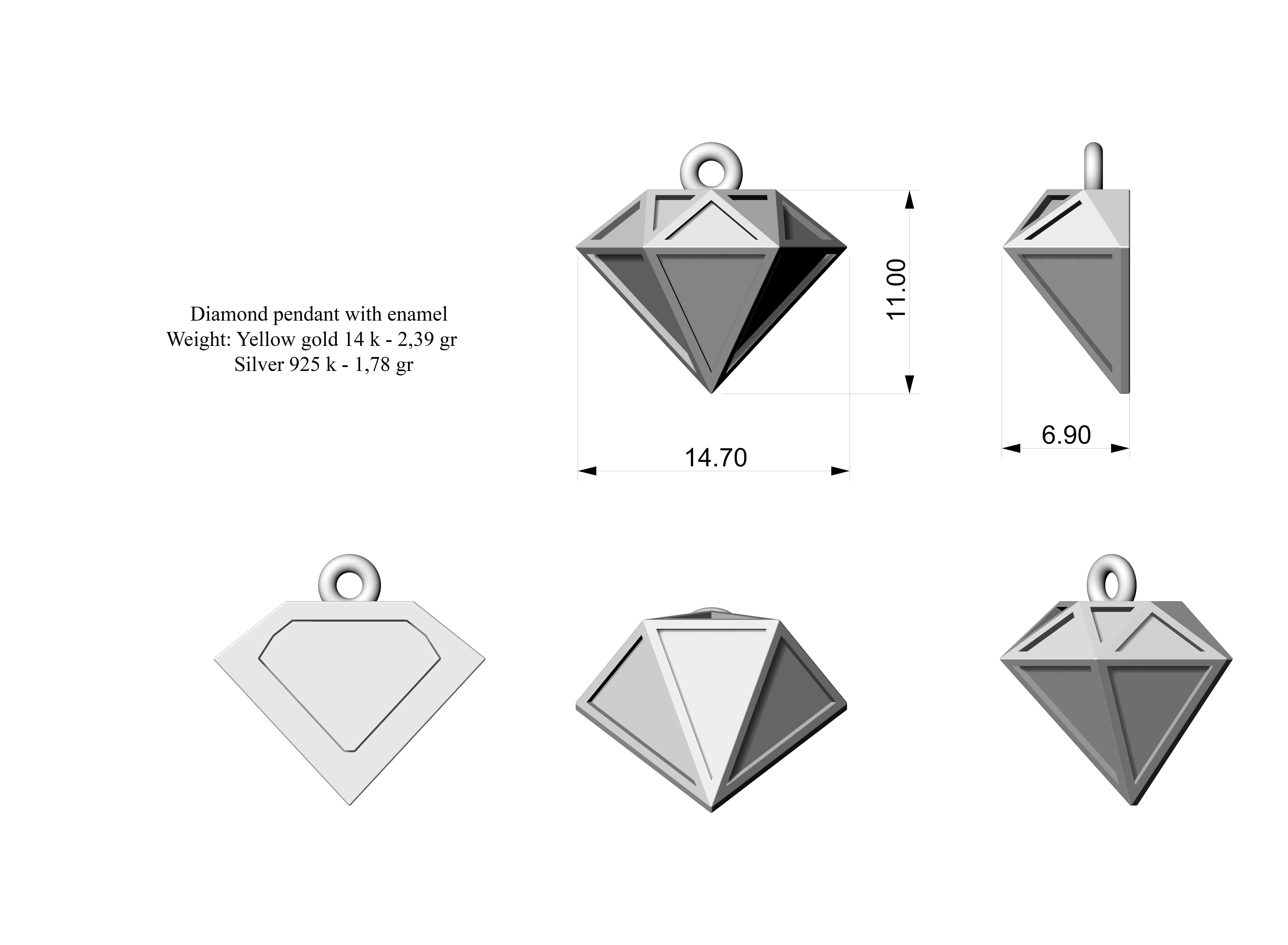 Diamond pendant with enamel 3D print model_3