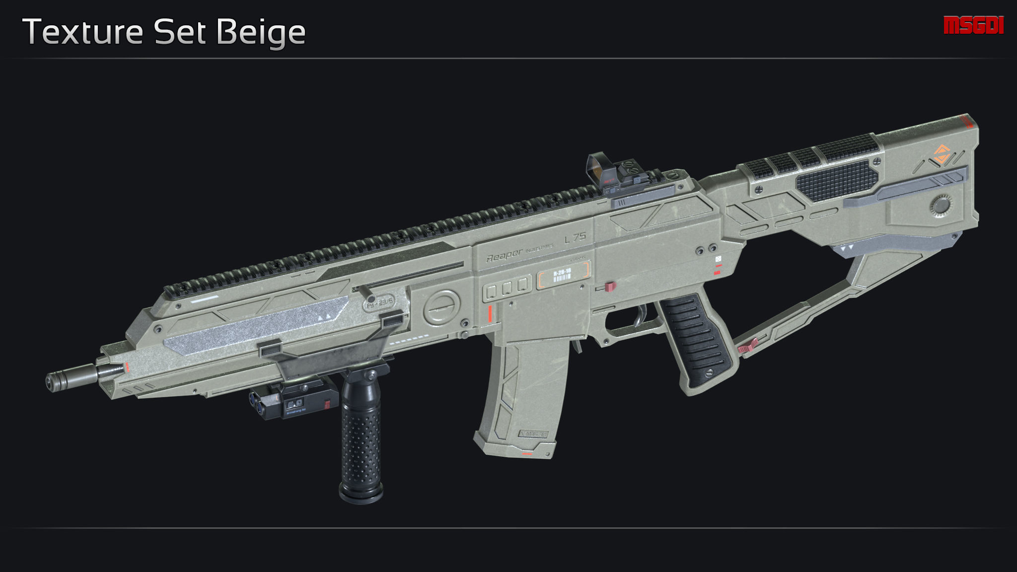 Scifi Assault Rifle L 75 Low-poly 3D model_11