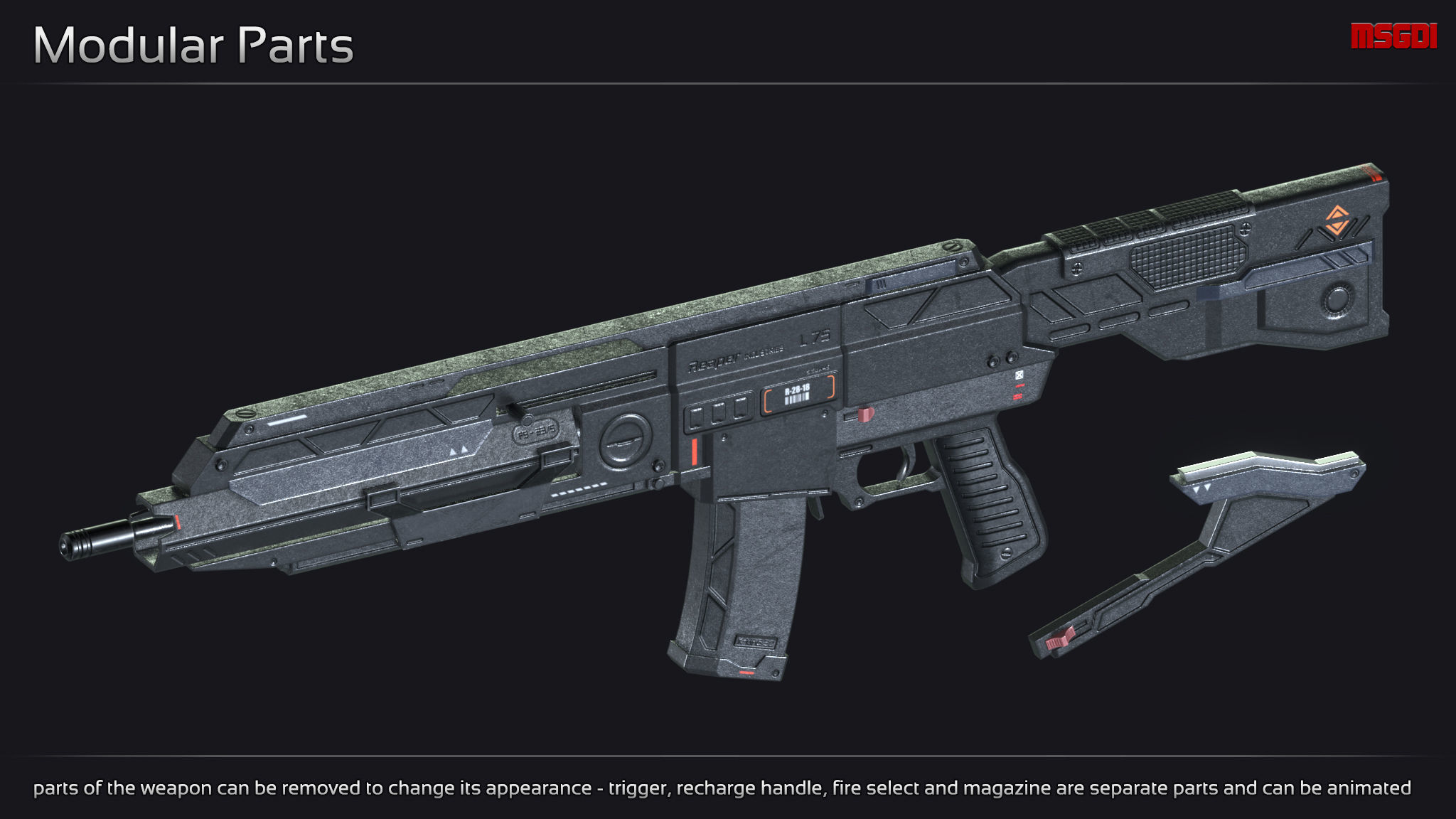 Scifi Assault Rifle L 75 Low-poly 3D model_2