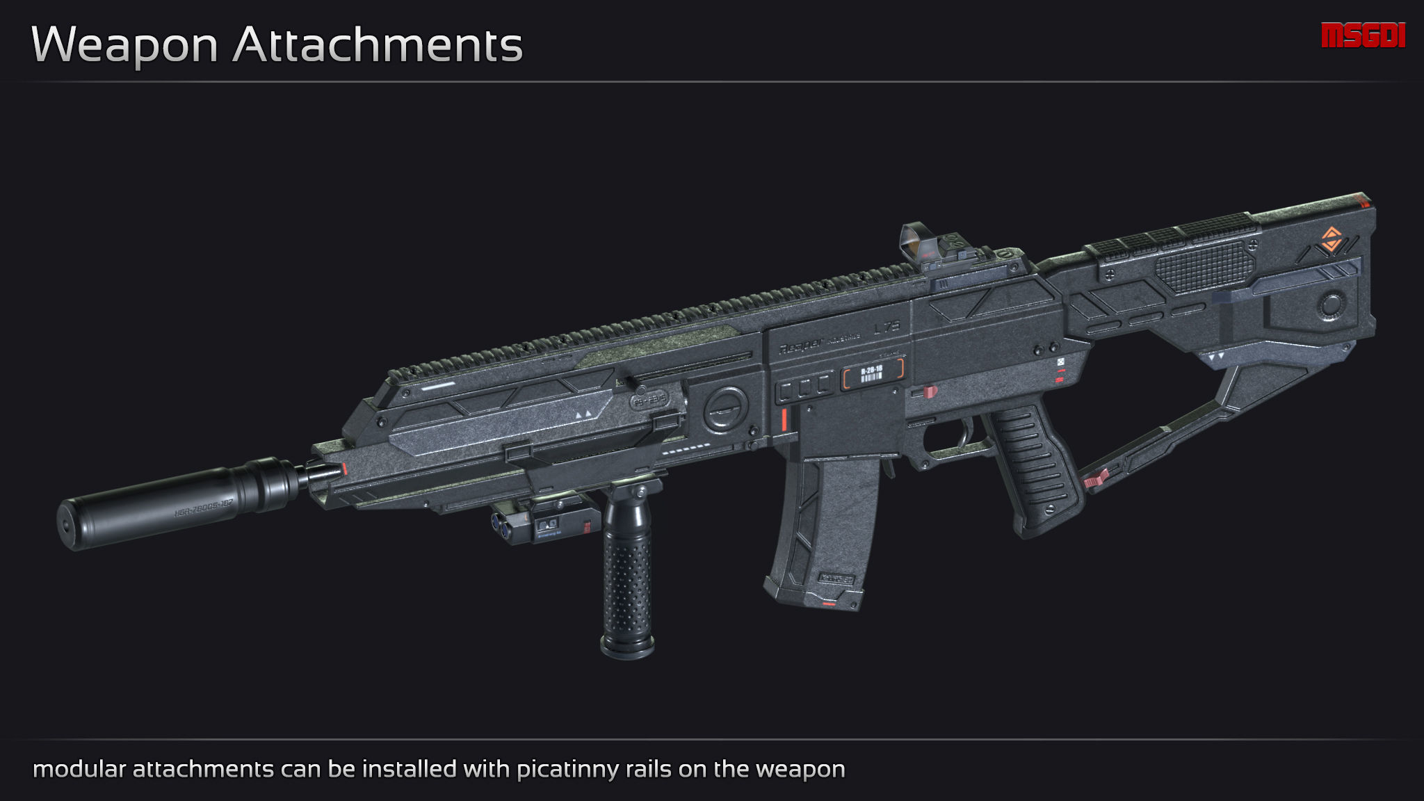 Scifi Assault Rifle L 75 Low-poly 3D model_5