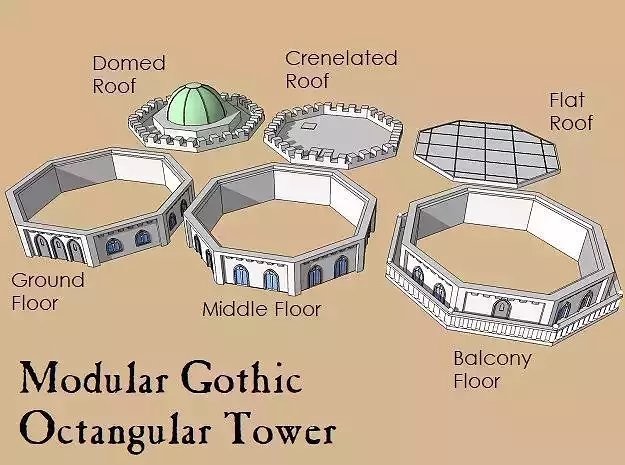 6mm or 8mm Modular Gothic Octangular Tower 3D print model