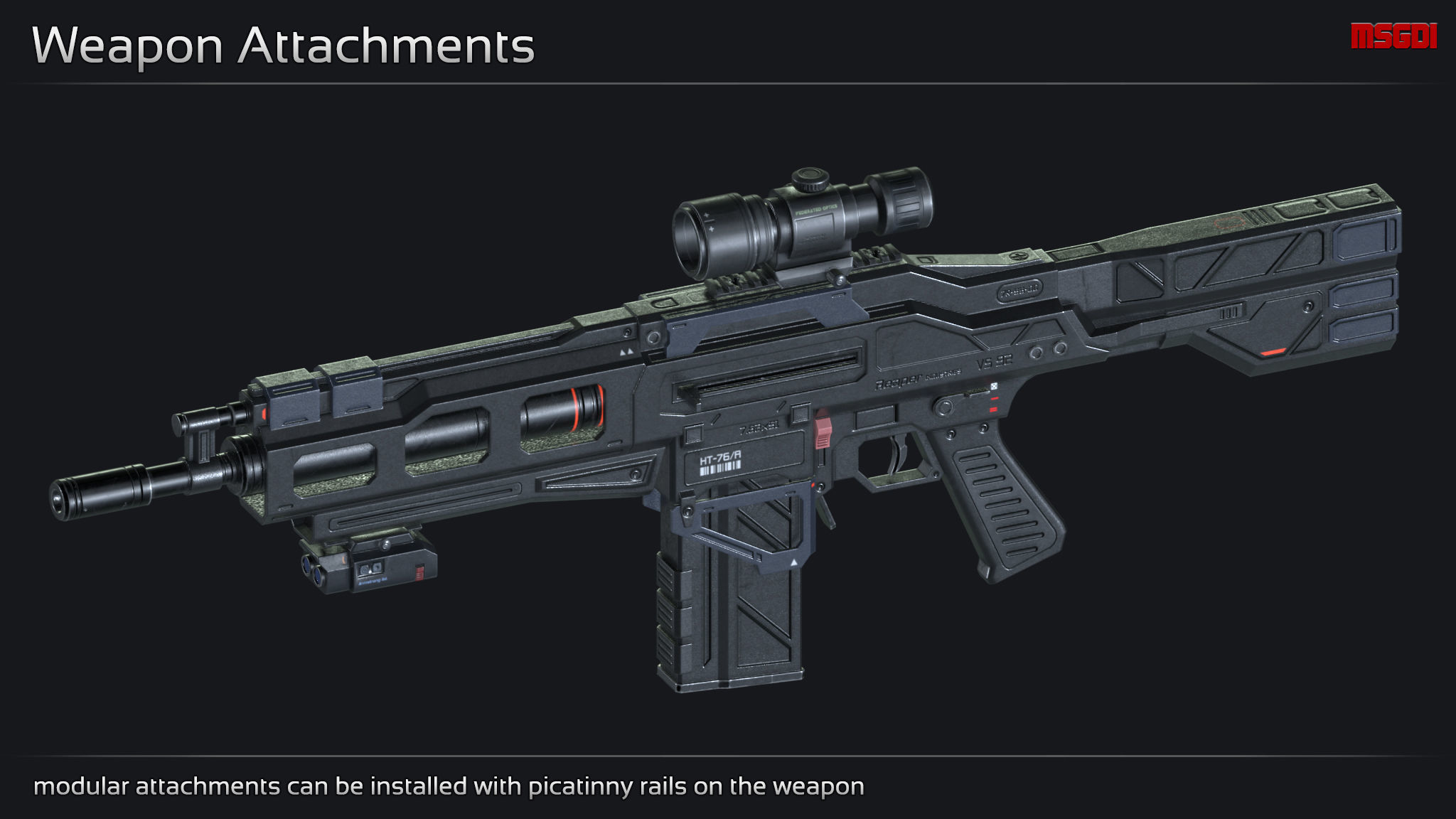Scifi Assault Rifle VS 92 Low-poly 3D model_5