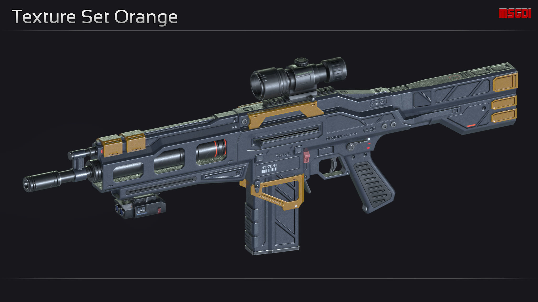 Scifi Assault Rifle VS 92 Low-poly 3D model_12