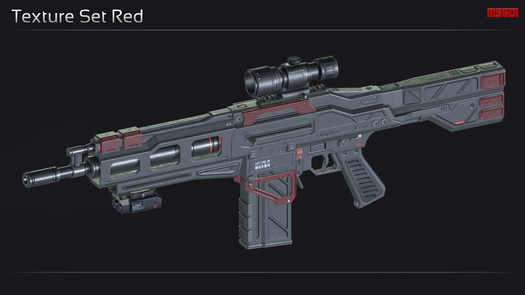 Scifi Assault Rifle VS 92 Low-poly 3D model_13