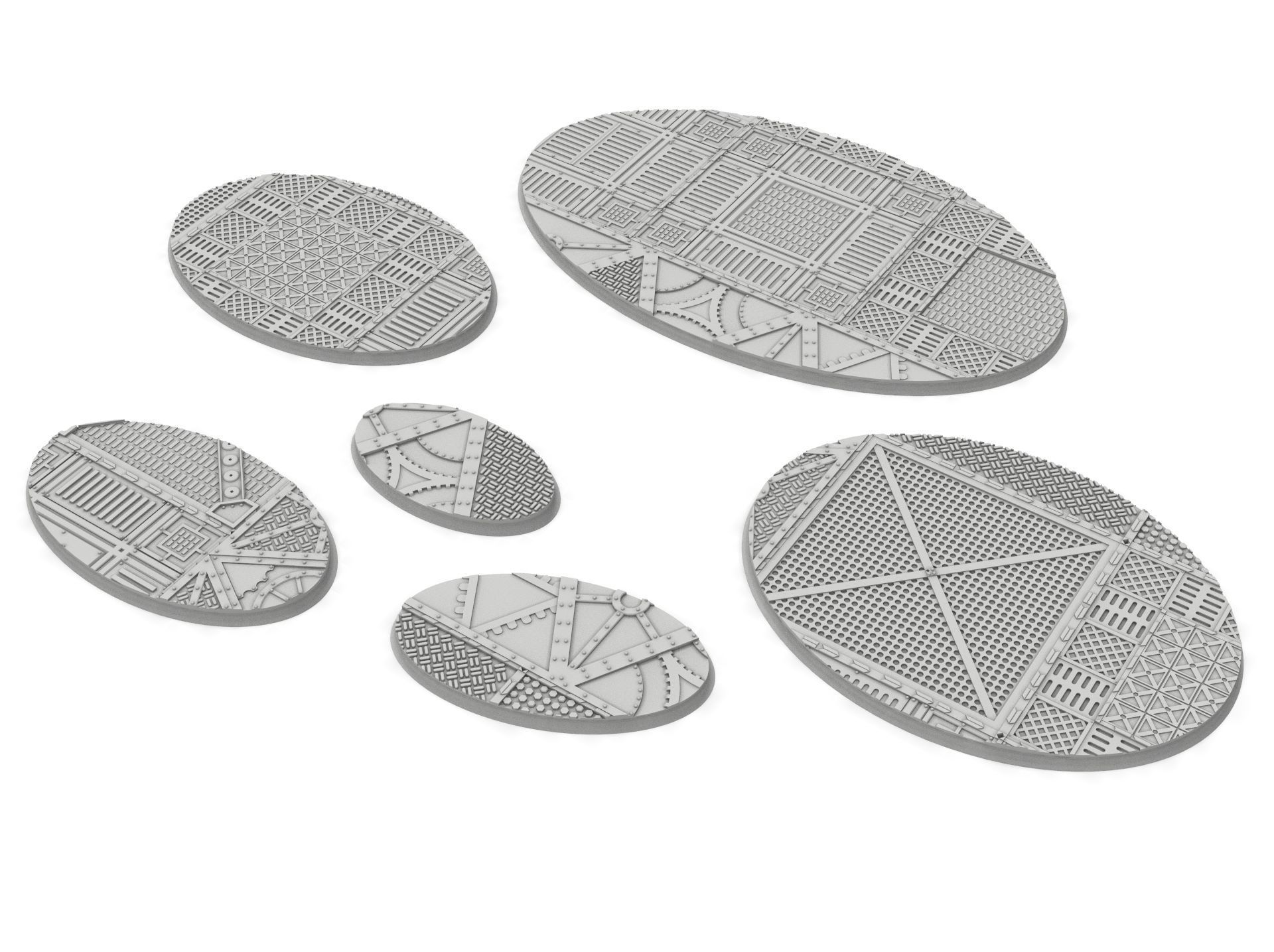 x1000 Round Oval Square Rectangular Hexagonal industrial bases 3D print model_3