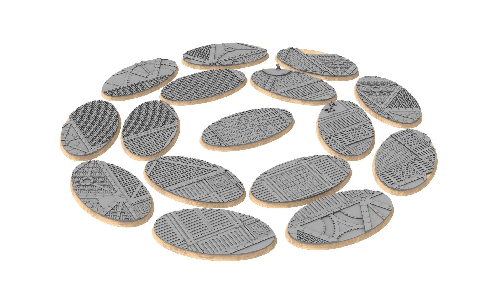 x1000 Round Oval Square Rectangular Hexagonal industrial bases 3D print model_12