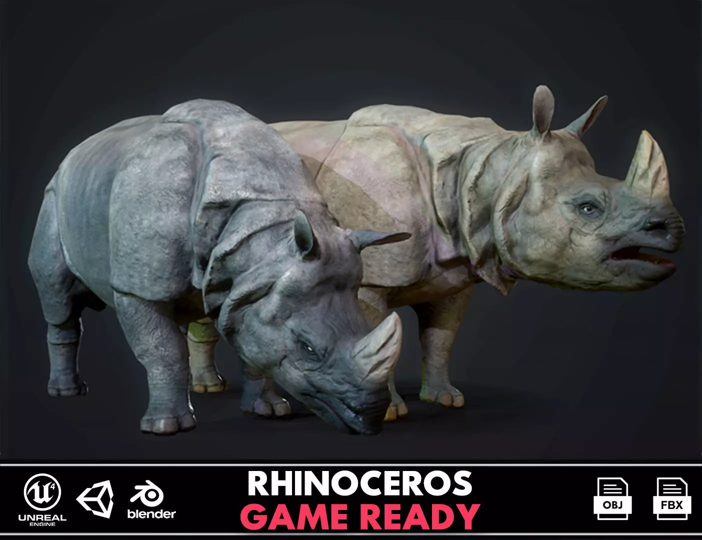 Indian Rhinoceros - Game Ready Low-poly 3D model_0