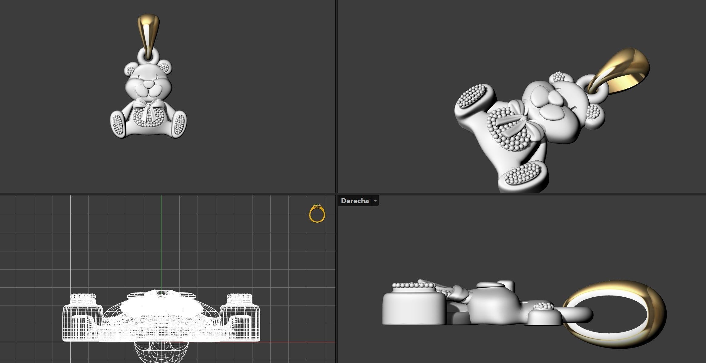Teddy bear pendant 3D print model_3